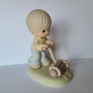Vintage Precious Moments Mow Power to Ya Boy Collectible Porcelain Figurine